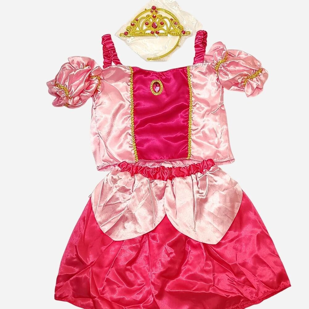 New Princess Aurora Sleeping Beauty Costume Set with Tiara Size XS (4-5T) Pink